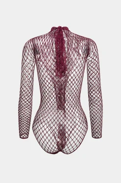 Cut Out Rhinestone Long Sleeve Bodysuit