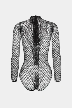 Cut Out Rhinestone Long Sleeve Bodysuit