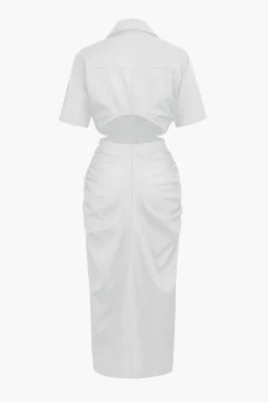 Cut Out Ruched Midi Shirt Dress