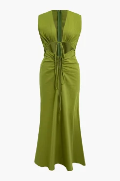 Cut Out Sleeveless V-Neck Maxi Dress
