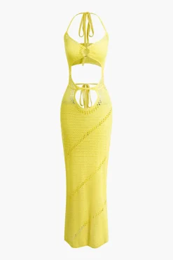 Cut Out Tie Halter Maxi Dress
