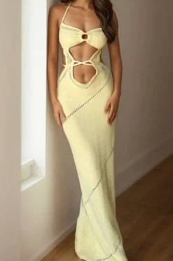 Cut Out Tie Halter Maxi Dress