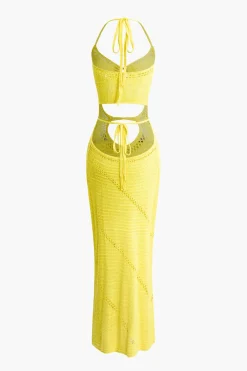 Cut Out Tie Halter Maxi Dress