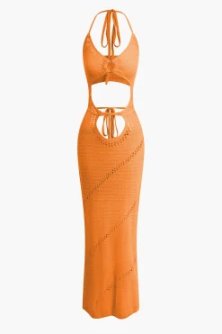 Cut Out Tie Halter Maxi Dress