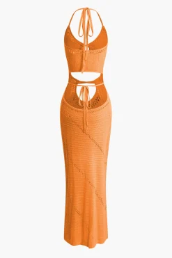 Cut Out Tie Halter Maxi Dress