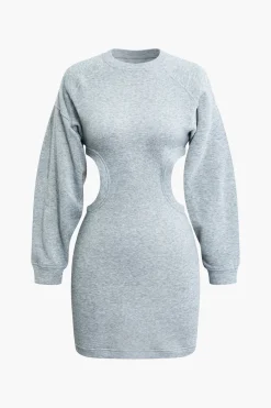 Cut Out Waist Lantern Sleeve Mini Dress