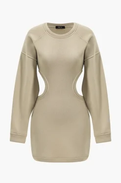 Cut Out Waist Lantern Sleeve Mini Dress