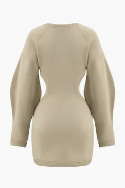 Cut Out Waist Lantern Sleeve Mini Dress