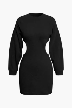 Cut Out Waist Lantern Sleeve Mini Dress