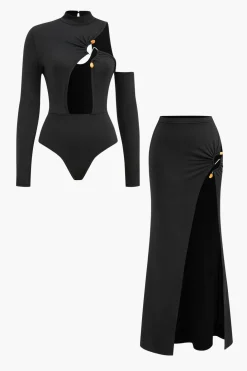 Cutout Bodysuit And High-Slit Skirt Set