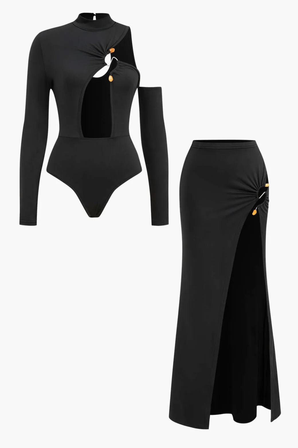 Cutout Bodysuit And High-Slit Skirt Set