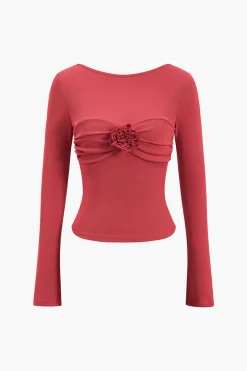 3D Floral Backless Long-Sleeve Top