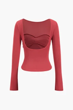 3D Floral Backless Long-Sleeve Top