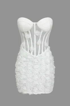 3D Floral Mesh Sheer Strapless Sleeveless Mini Dress