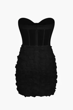 3D Floral Mesh Sheer Strapless Sleeveless Mini Dress
