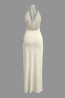 3D Floral V-Neck Backless Slit Maxi Dress