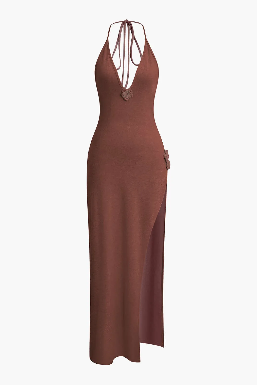 3D Floral V-Neck Backless Slit Maxi Dress