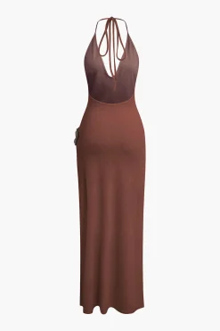 3D Floral V-Neck Backless Slit Maxi Dress