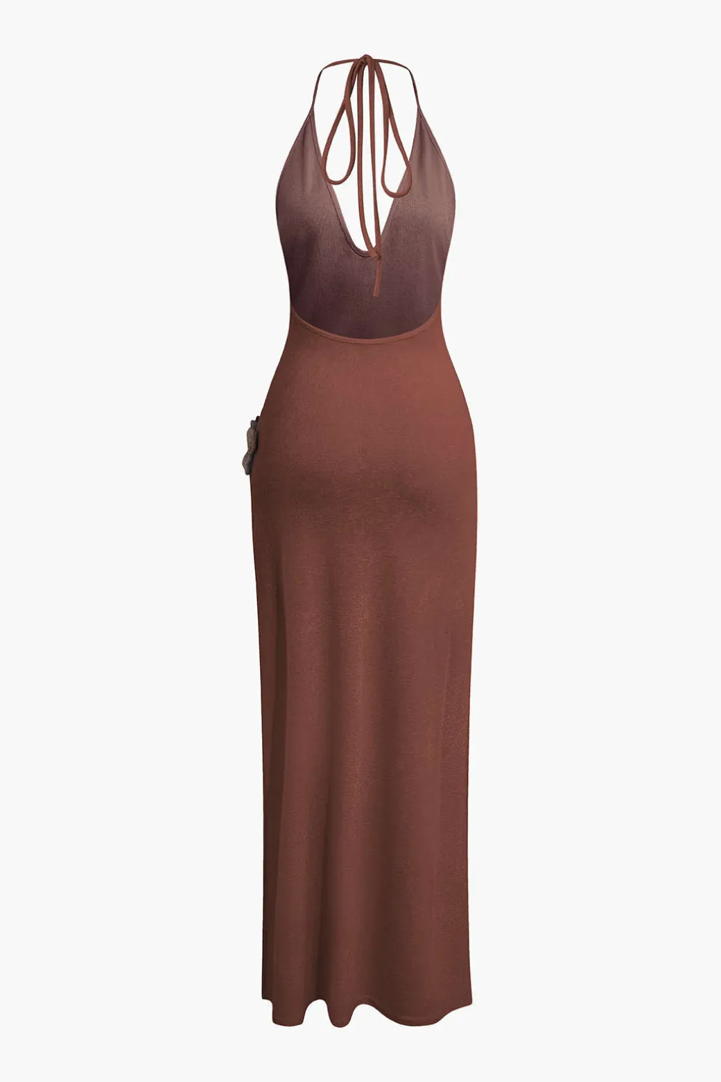 3D Floral V-Neck Backless Slit Maxi Dress