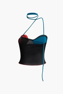 3D Flower Contrast Halter Tank Top
