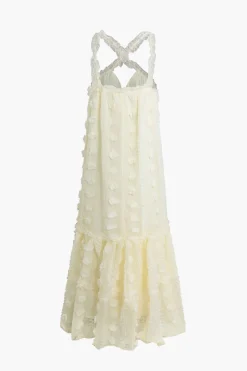 3D Flower Cross Strap Tiered Maxi Dress
