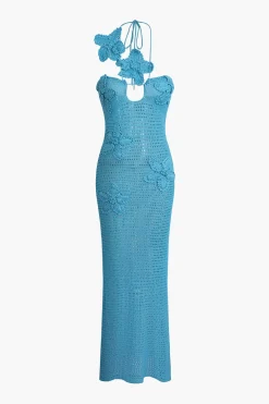 3D Flower Crossed Knit Maxi Dress