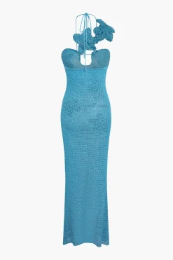 3D Flower Crossed Knit Maxi Dress