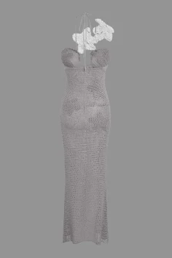 3D Flower Crossed Knit Maxi Dress