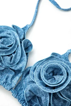 3D Flower Denim Halter Bikini Set