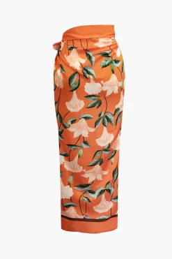3D Flower Tie Halter Cut Out Swimsuit And Wrap Knot Cover Up Skirt Set
