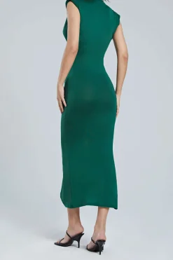 Deep V-Neck Sleeveless Midi Dress