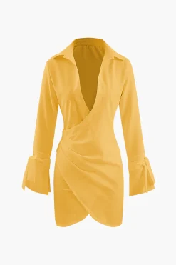 Deep V-neck Wrap Mini Shirt Dress