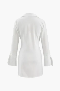 Deep V-neck Wrap Mini Shirt Dress