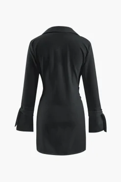 Deep V-neck Wrap Mini Shirt Dress