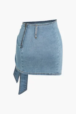 Denim Asymmetrical Bow Skirt