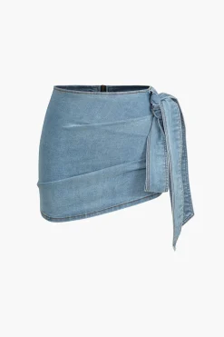 Denim Asymmetrical Bow Skirt