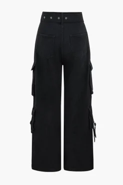 Denim Belted High Waist Multiple Pocket Jeans