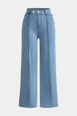 Denim Button Detail Straight Leg Jeans