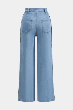 Denim Button Detail Straight Leg Jeans