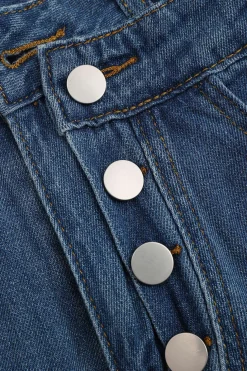 Denim Button Pocket High Waist Straight Leg Jeans