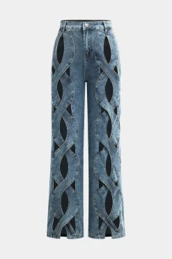 Denim Cut Out Straight Leg Jeans