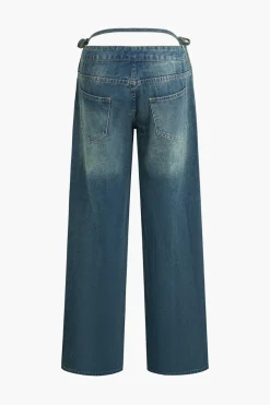 Denim Cut Out Washed Tie-Up Jeans