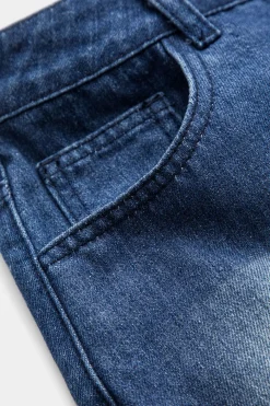 Denim Faux Fur Patchwork Button Skirt
