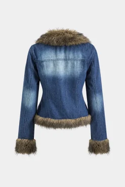 Denim Faux Fur Patchwork Jacket