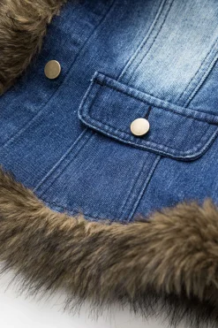 Denim Faux Fur Patchwork Jacket