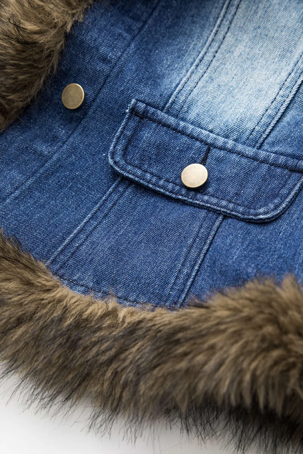Denim Faux Fur Patchwork Jacket
