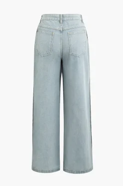 Denim Frayed Detail Straight Leg Jeans