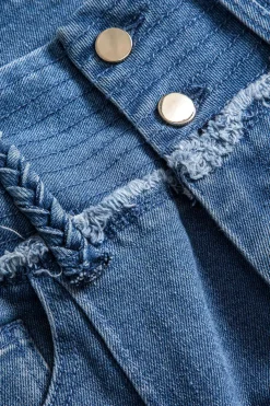 Denim High Waist Button Wide Leg Trousers