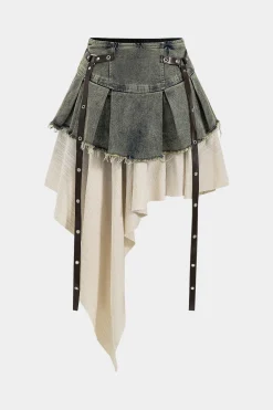 Denim High Waist Patchwork Skirt