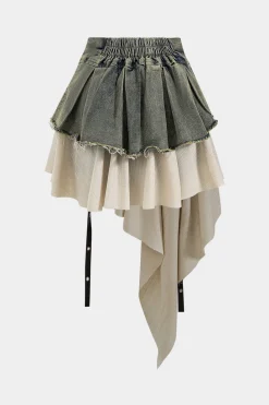 Denim High Waist Patchwork Skirt